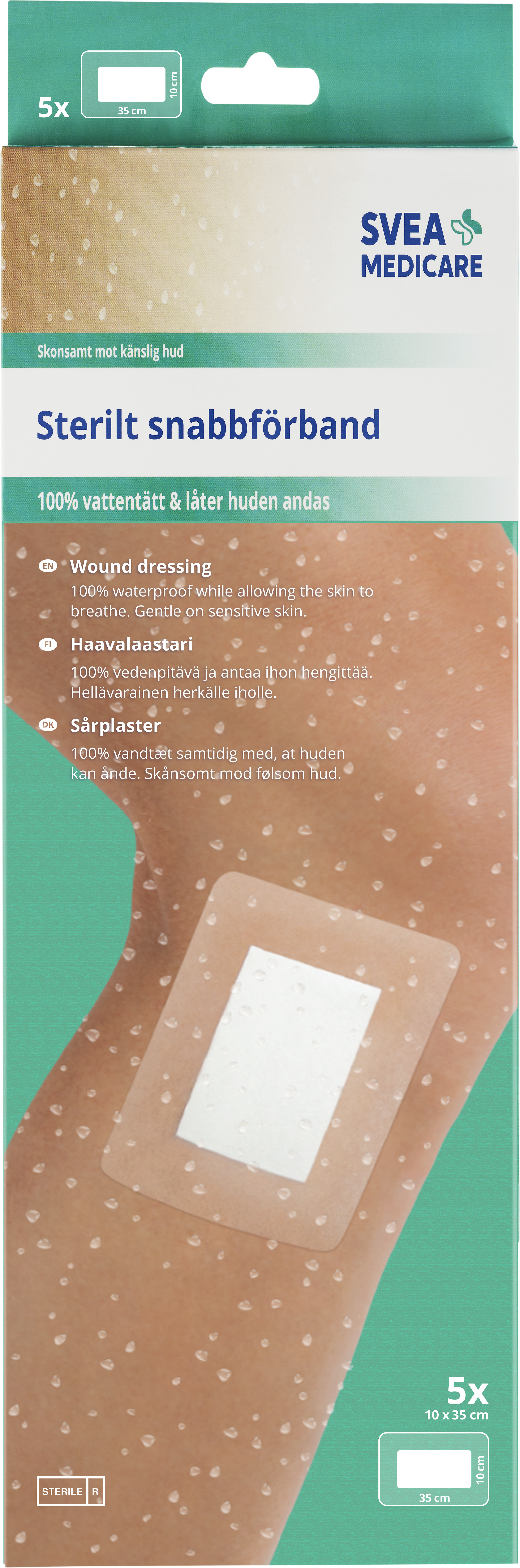 Svea Medicare 100% Vattentätt Sterilt Snabbförband 10 x 35 cm 5 st