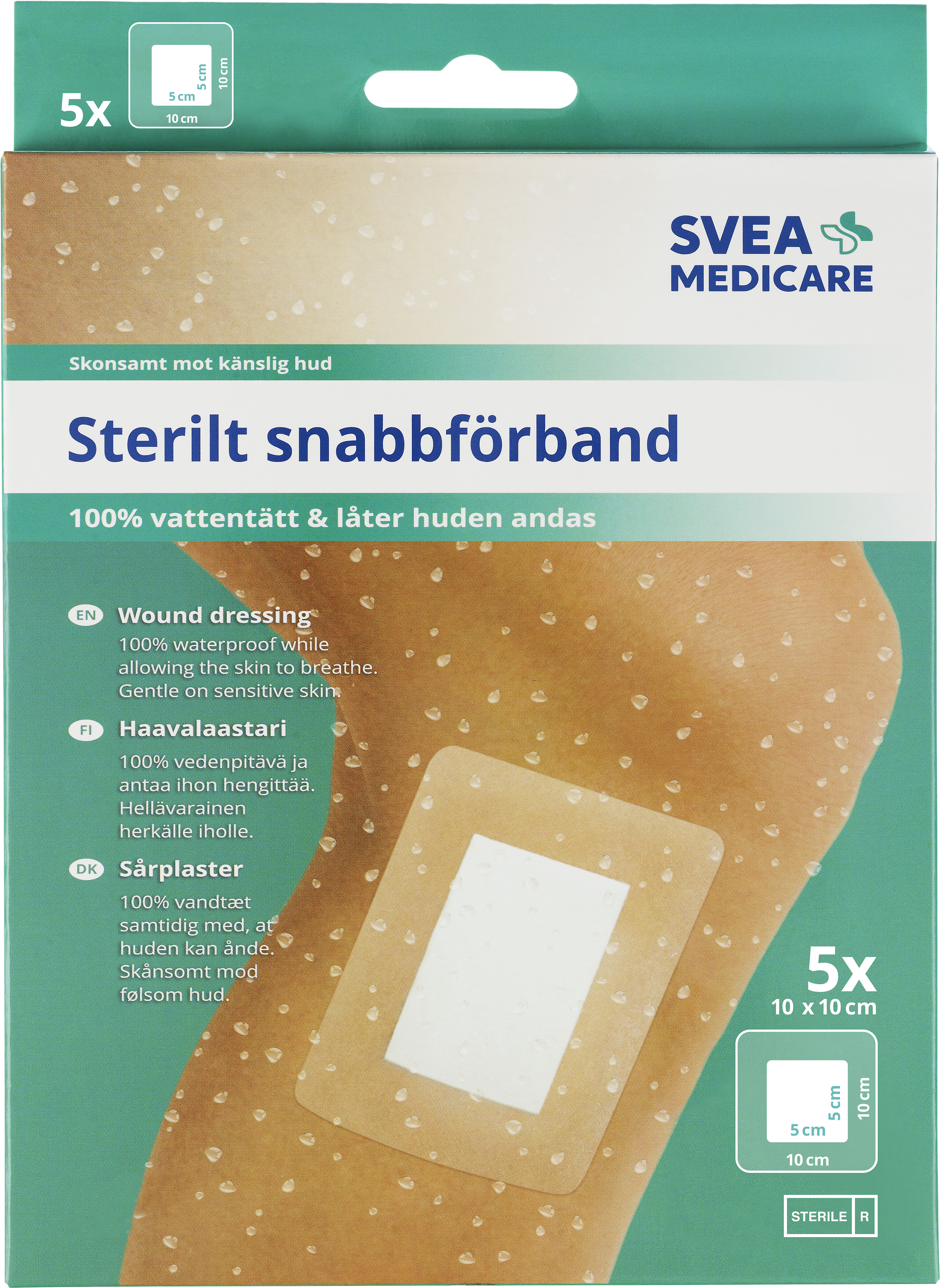 Svea Medicare 100% Vattentätt Sterilt Snabbförband 10 x 10 cm 5 st