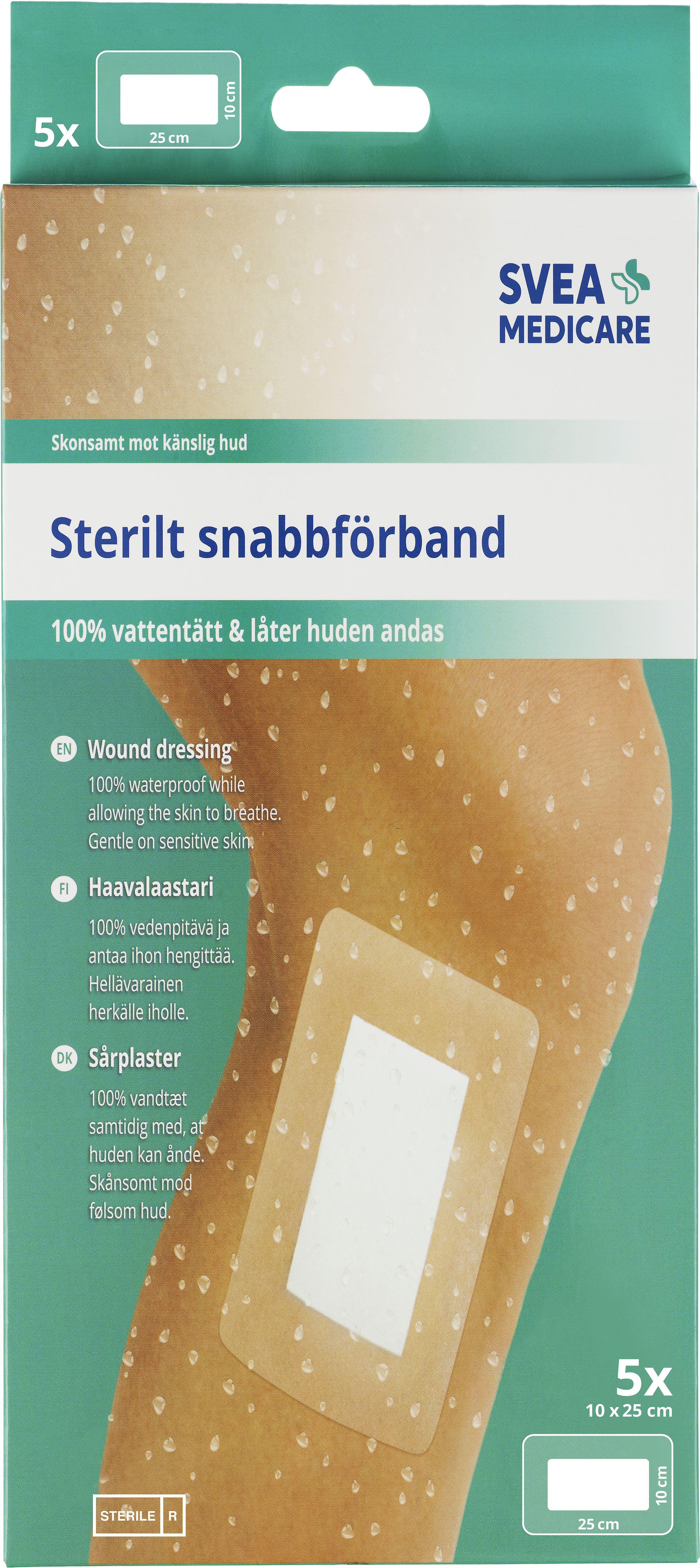 Svea Medicare 100% Vattentätt Sterilt Snabbförband 10 x 25 cm 5 st