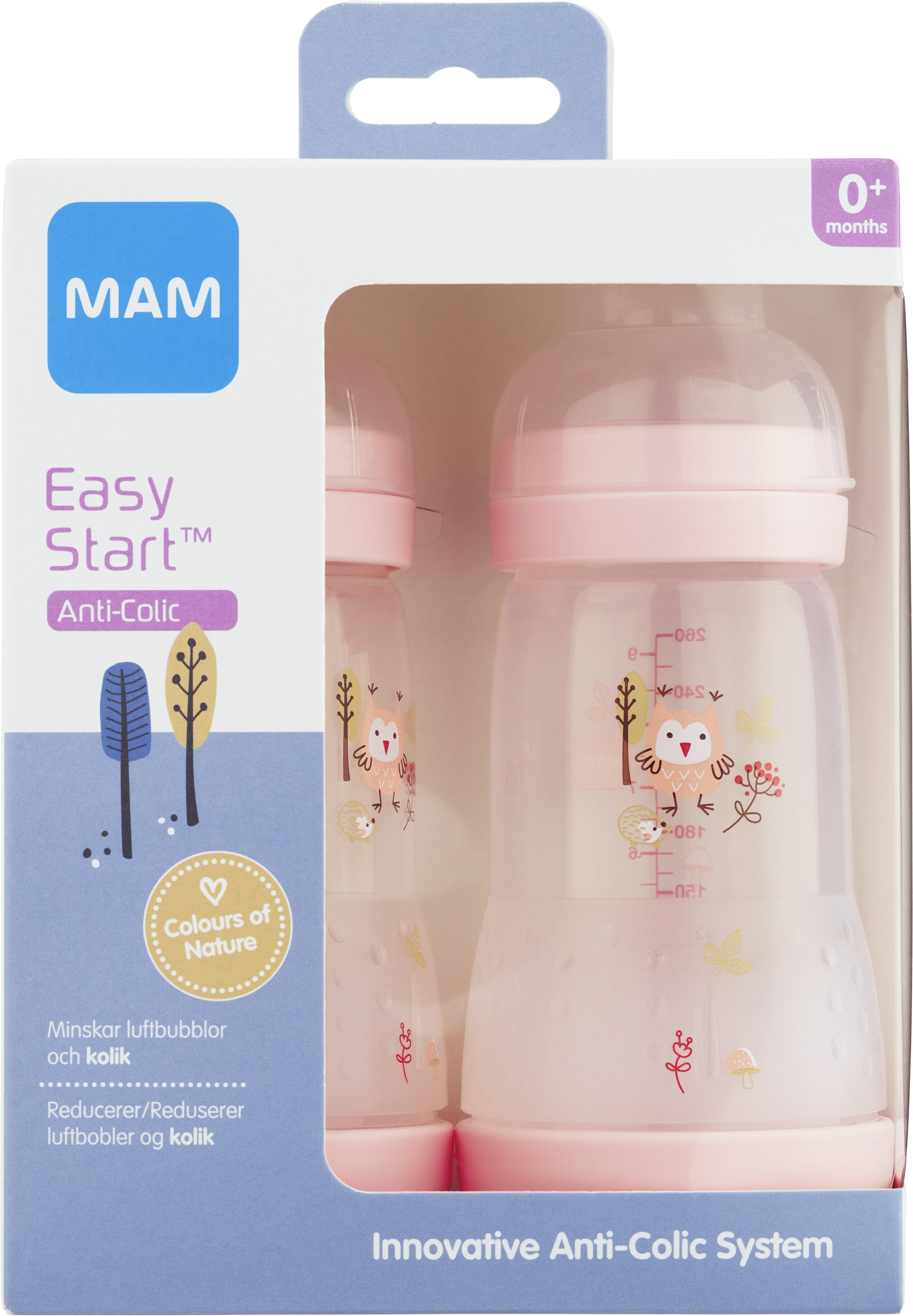 MAM Easy Start Anti-Colic 0+ Månader Nappflaska Pink 2 x 260 ml