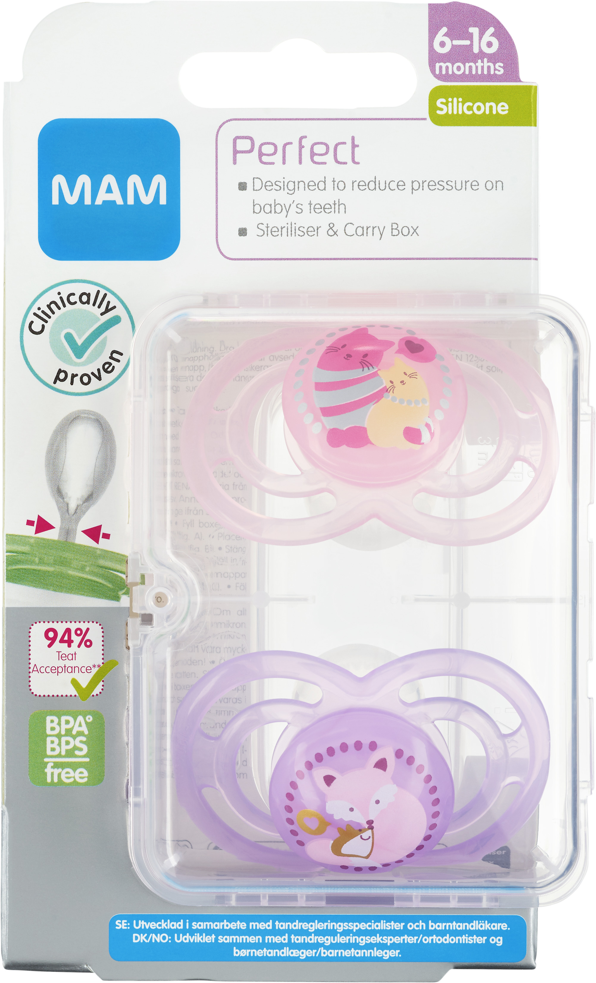 MAM Perfect 6-16m Silikon 2 st - Blandade färger