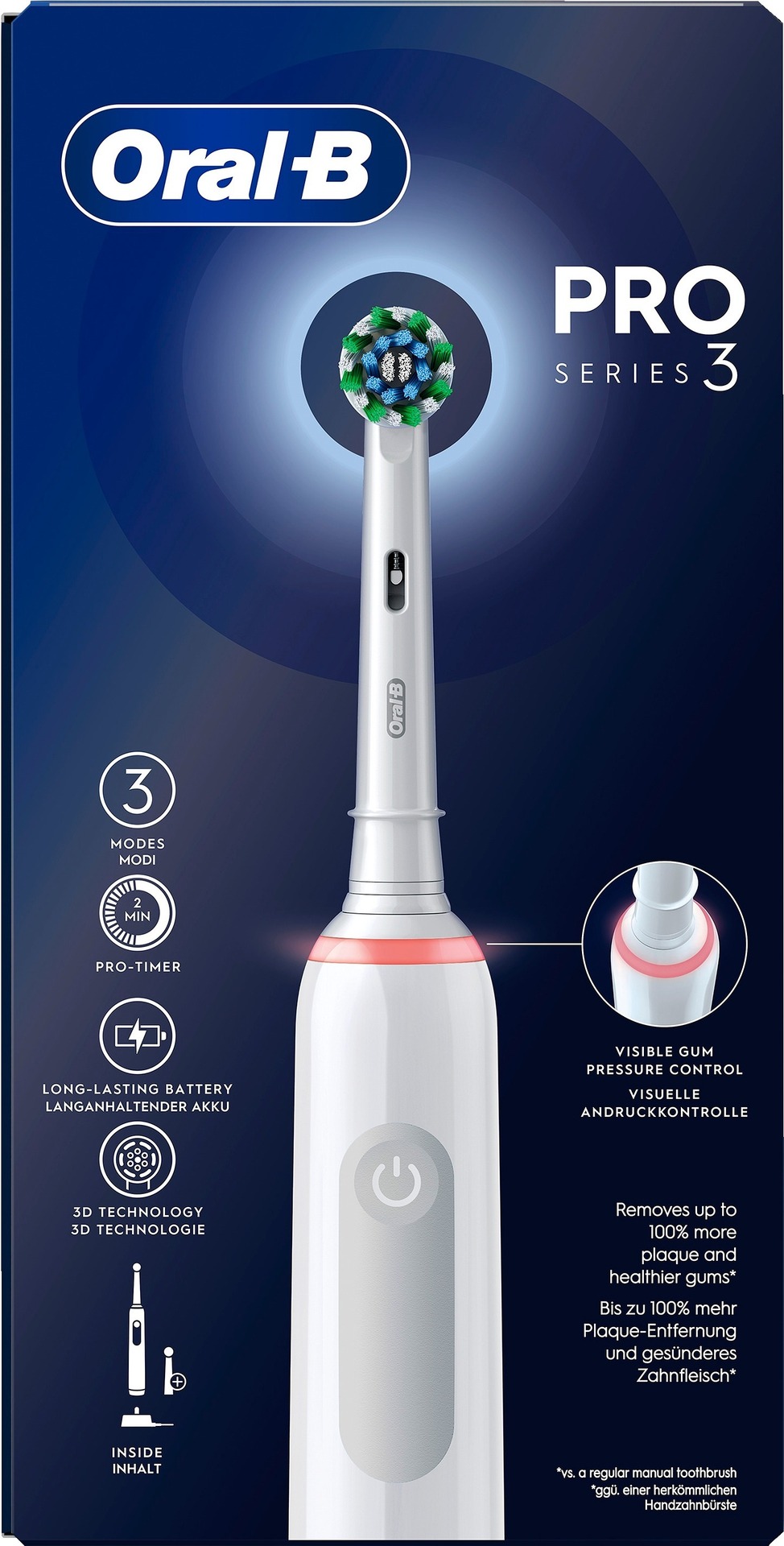 Köp OralB Pro 3 Vit eltandborste, 2 CrossAction Apohem