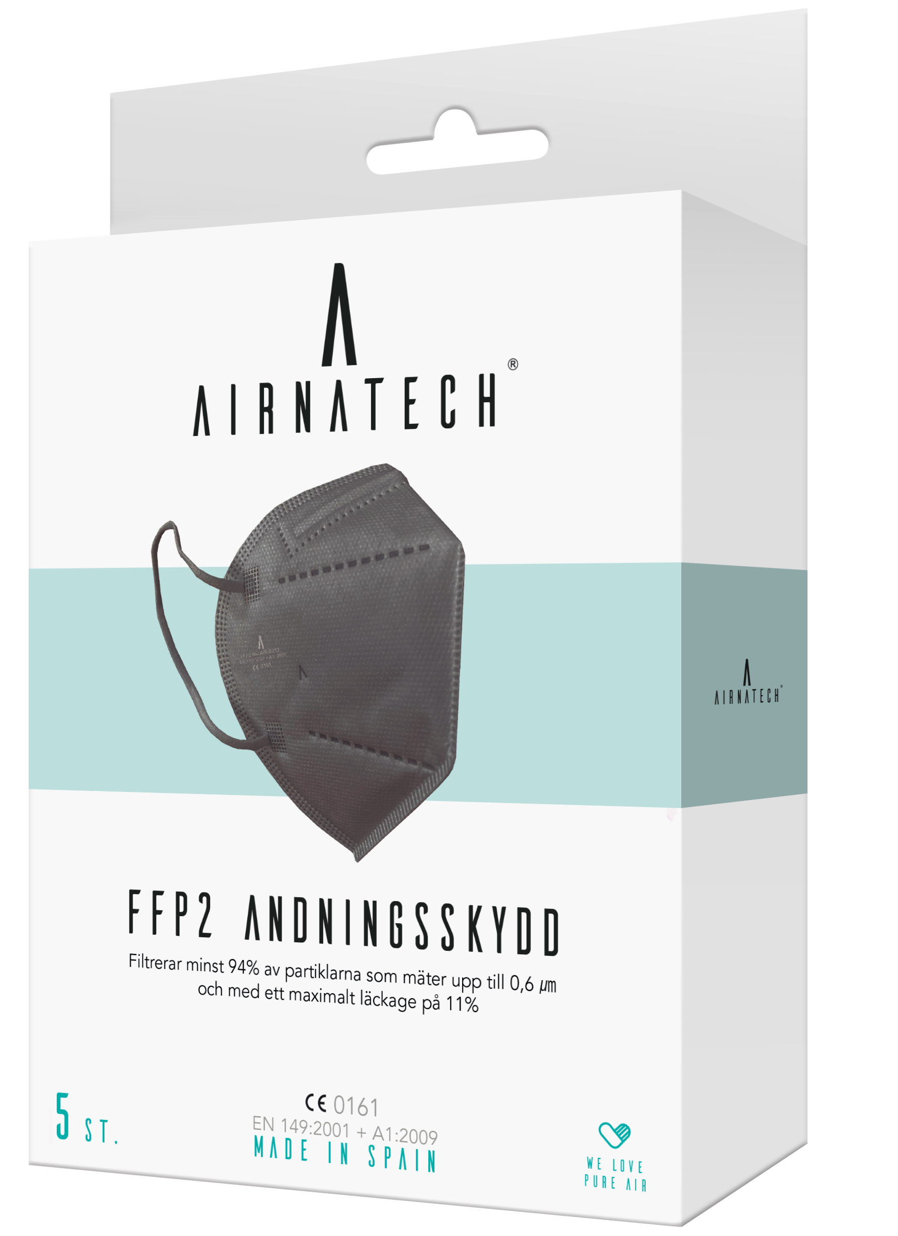 AIRNATECH Andningsskydd FFP2 Svart 5 st
