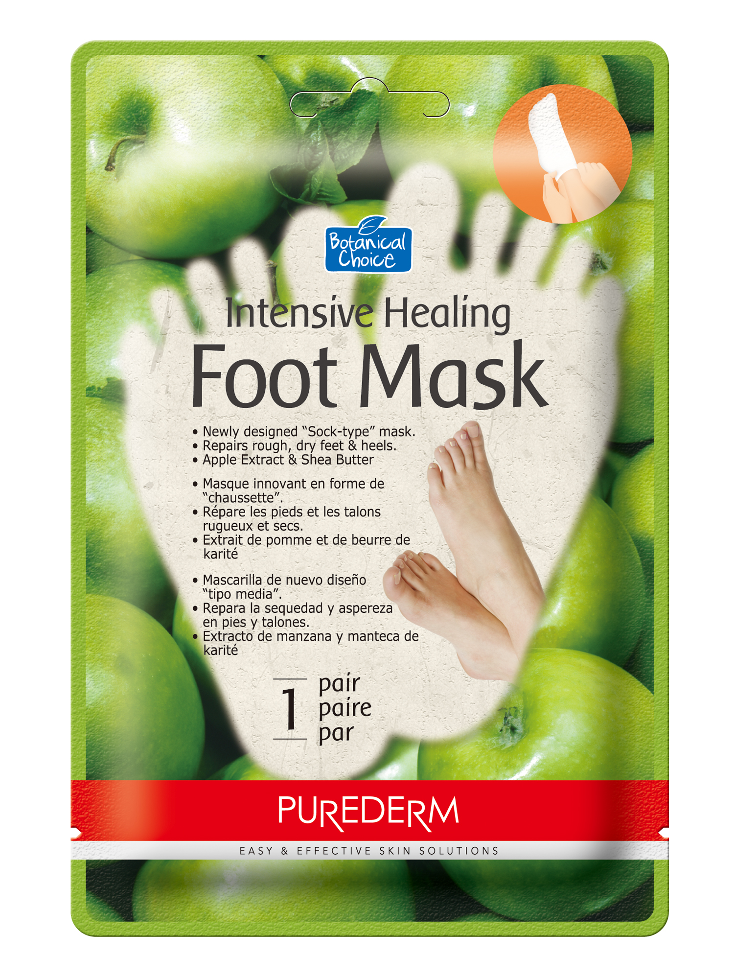 Purederm Intensive Healing Foot Mask Apple 1 par