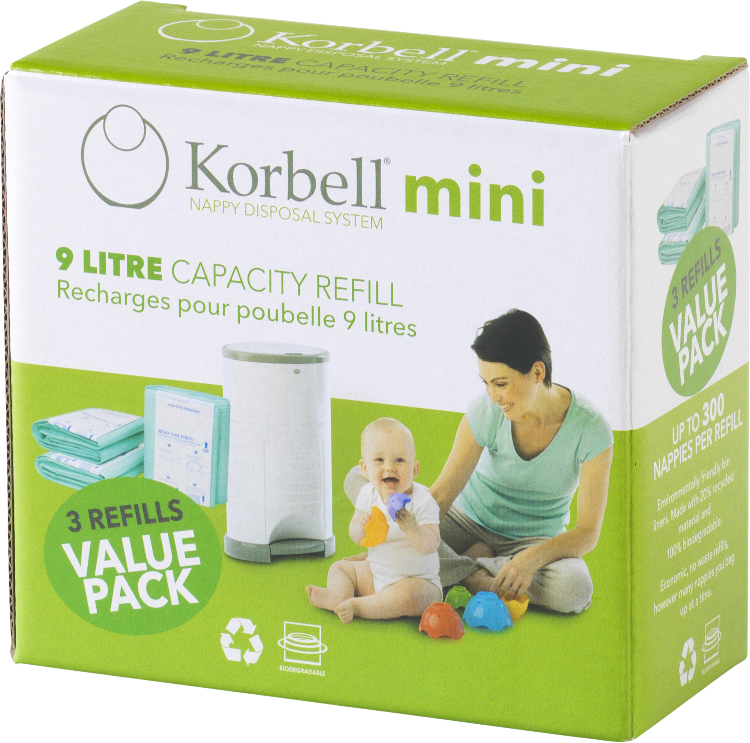 Korbell Mini Refill till Korbell Blöjhink 9 Liter 3-pack