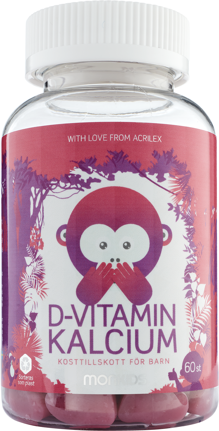 Monkids D-vitamin + Kalcium Barn Jordgubb 60 tuggtabletter