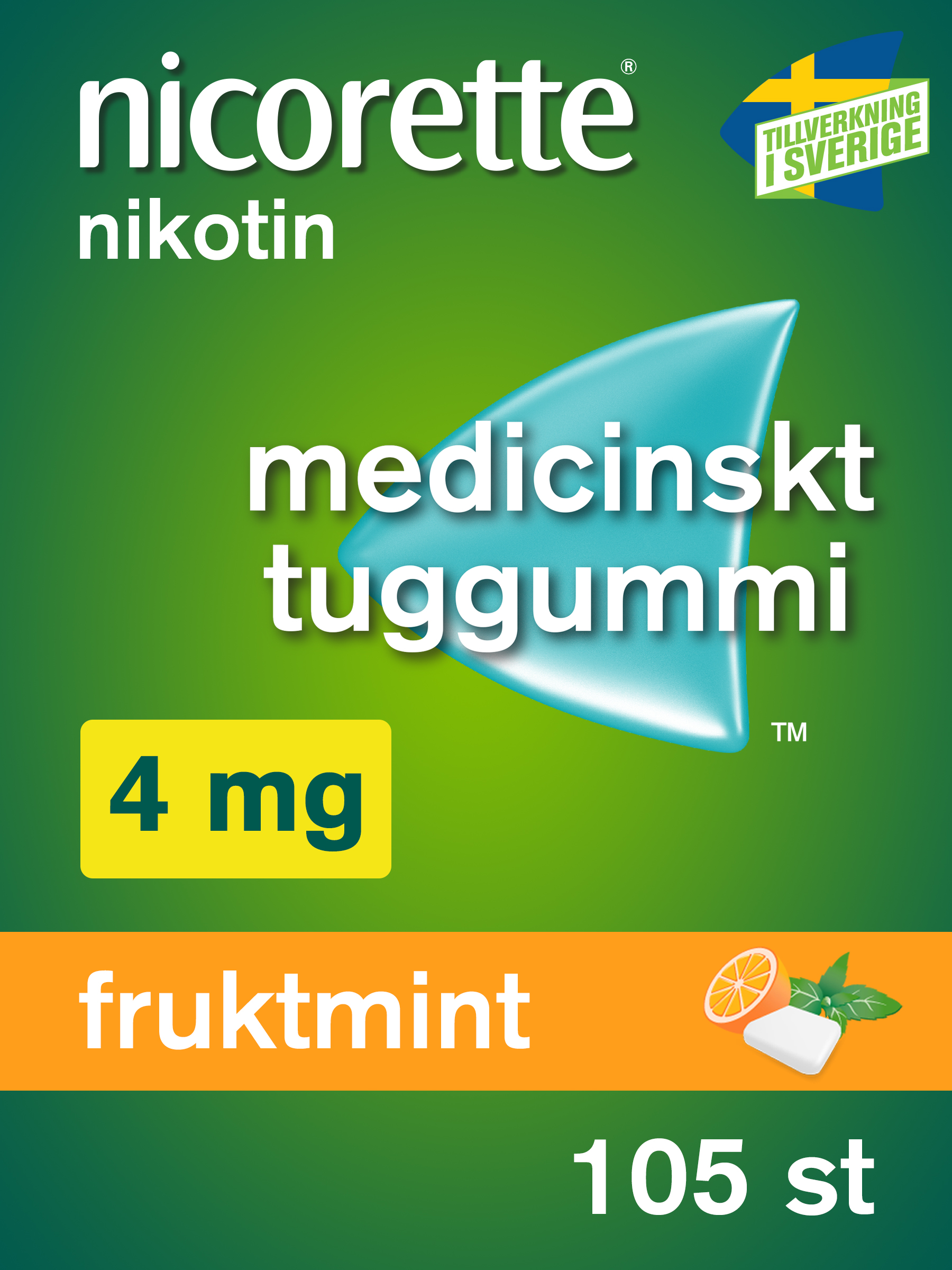 Nicorette Fruktmint Medicinskt Tuggummi 4 mg 105 st