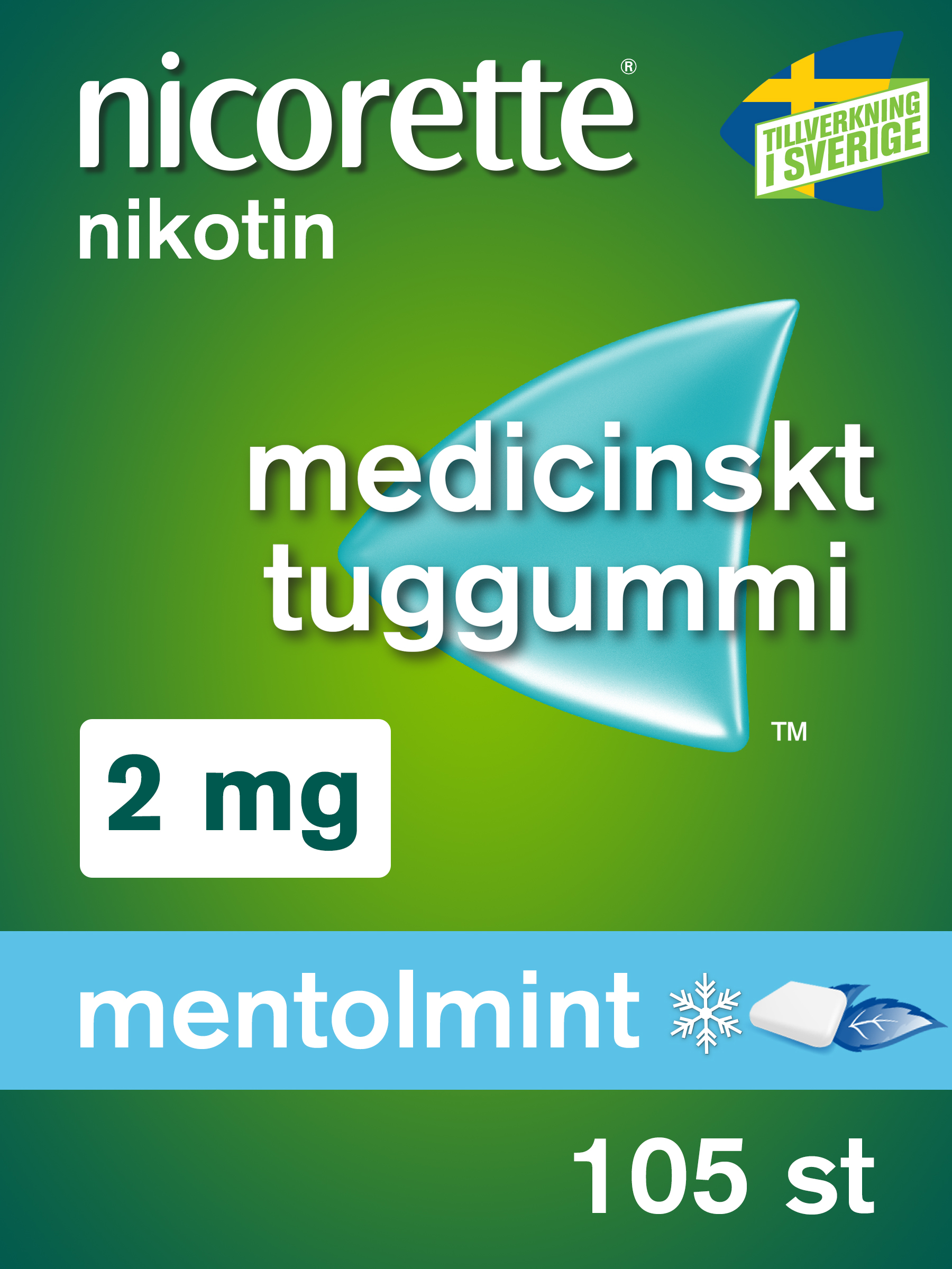 Nicorette Mentolmint Medicinskt Tuggummi 2 mg 105 st
