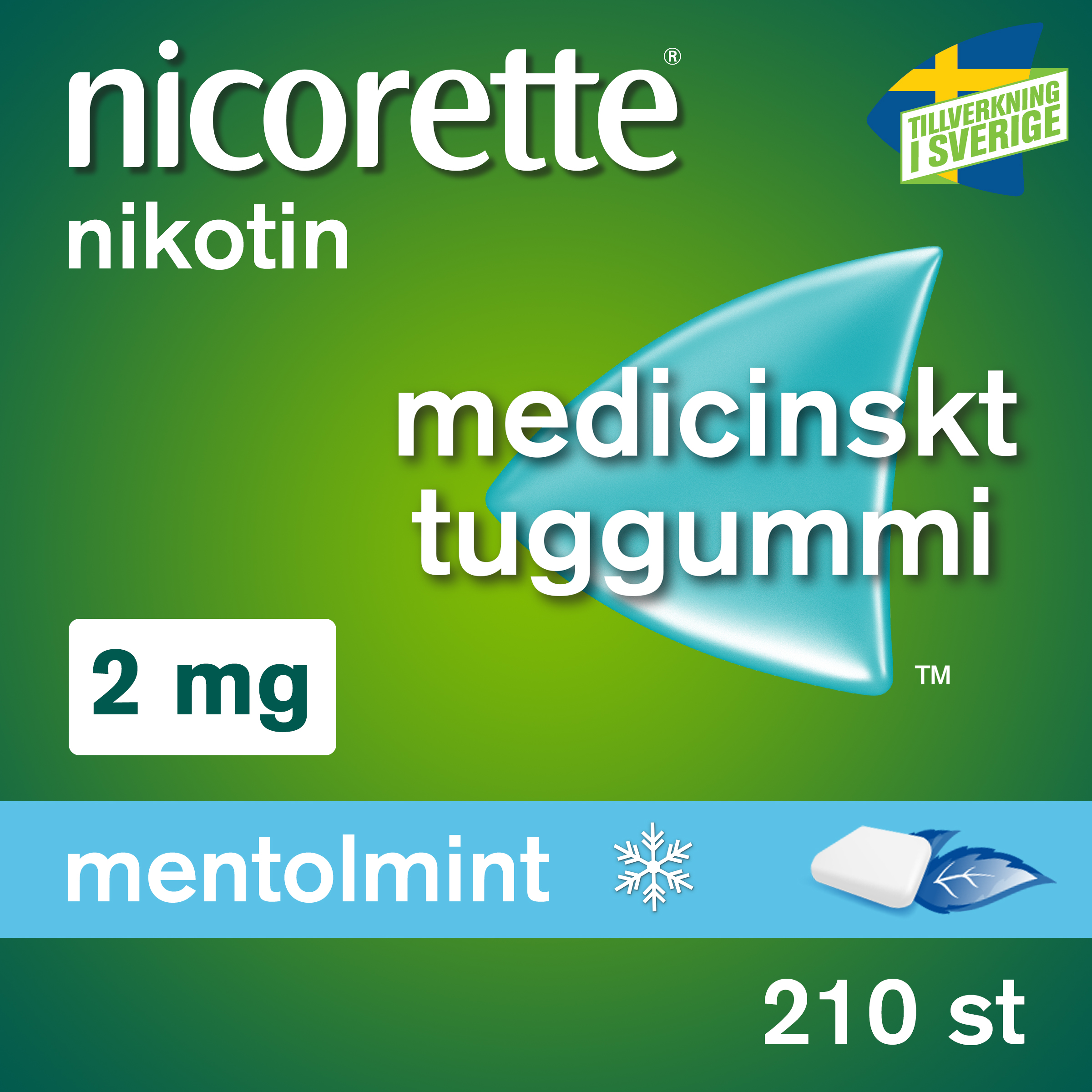 Nicorette Mentolmint Medicinskt Tuggummi 2 mg 210 st