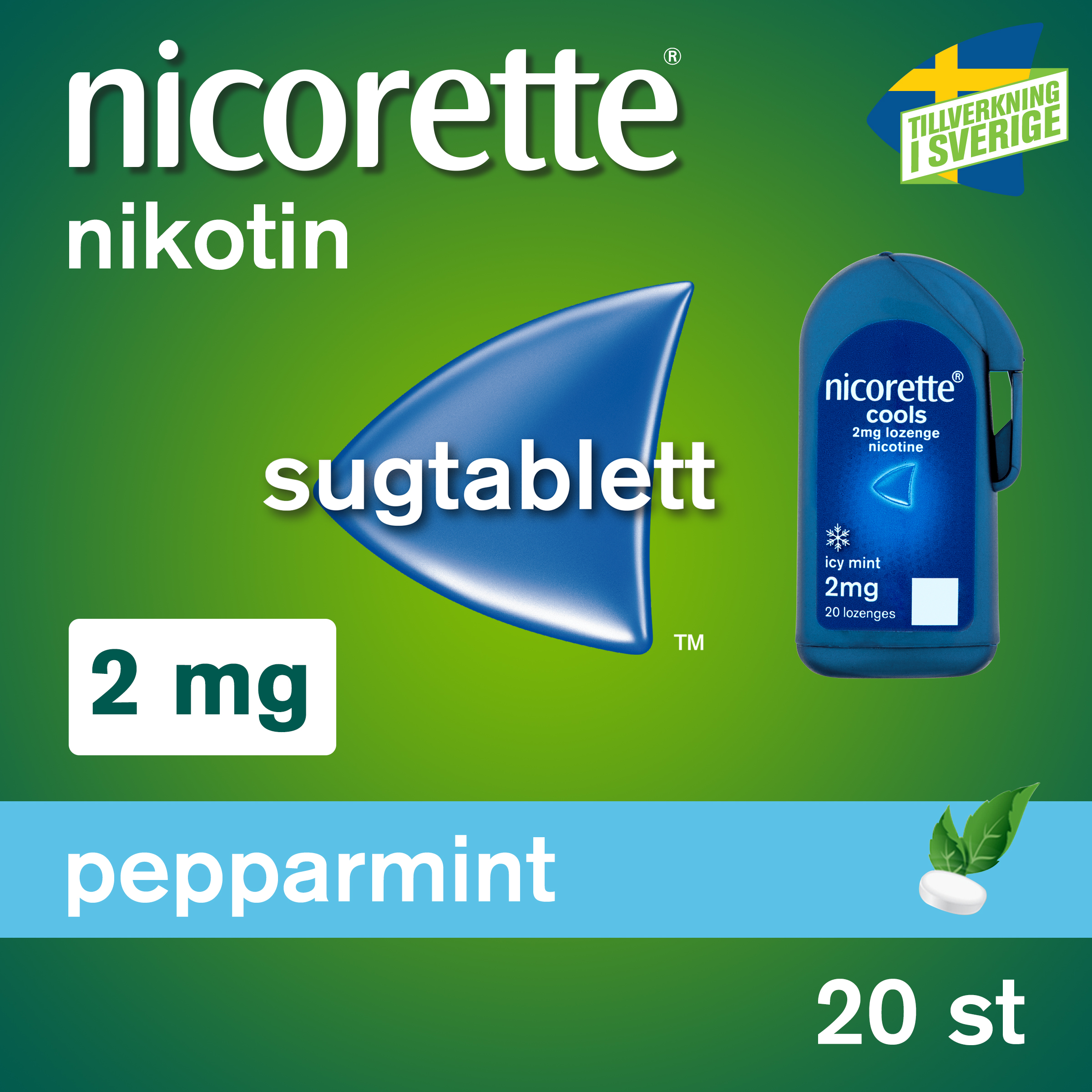 Nicorette Pepparmint 2 mg Sugtabletter 20 st