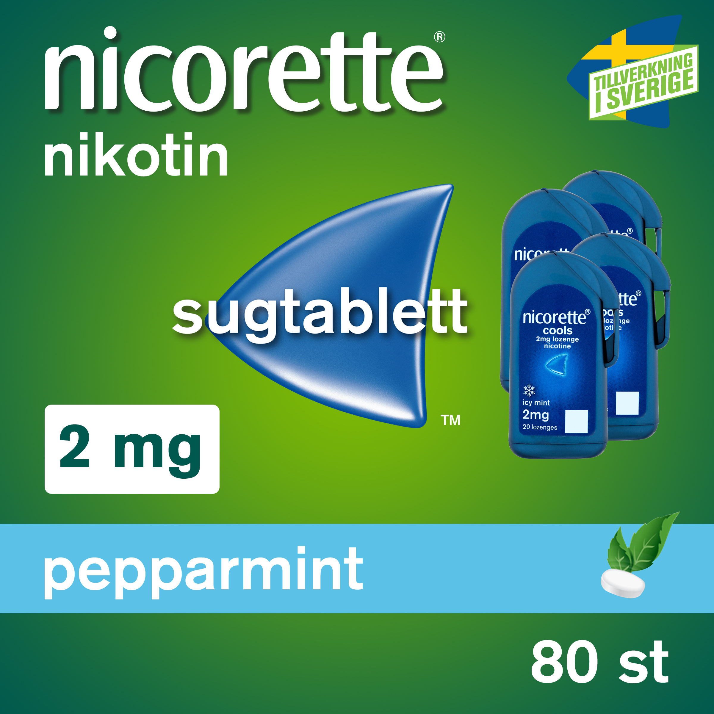 Nicorette Pepparmint Komprimerad Sugtablett 2 mg 4 x 20 st