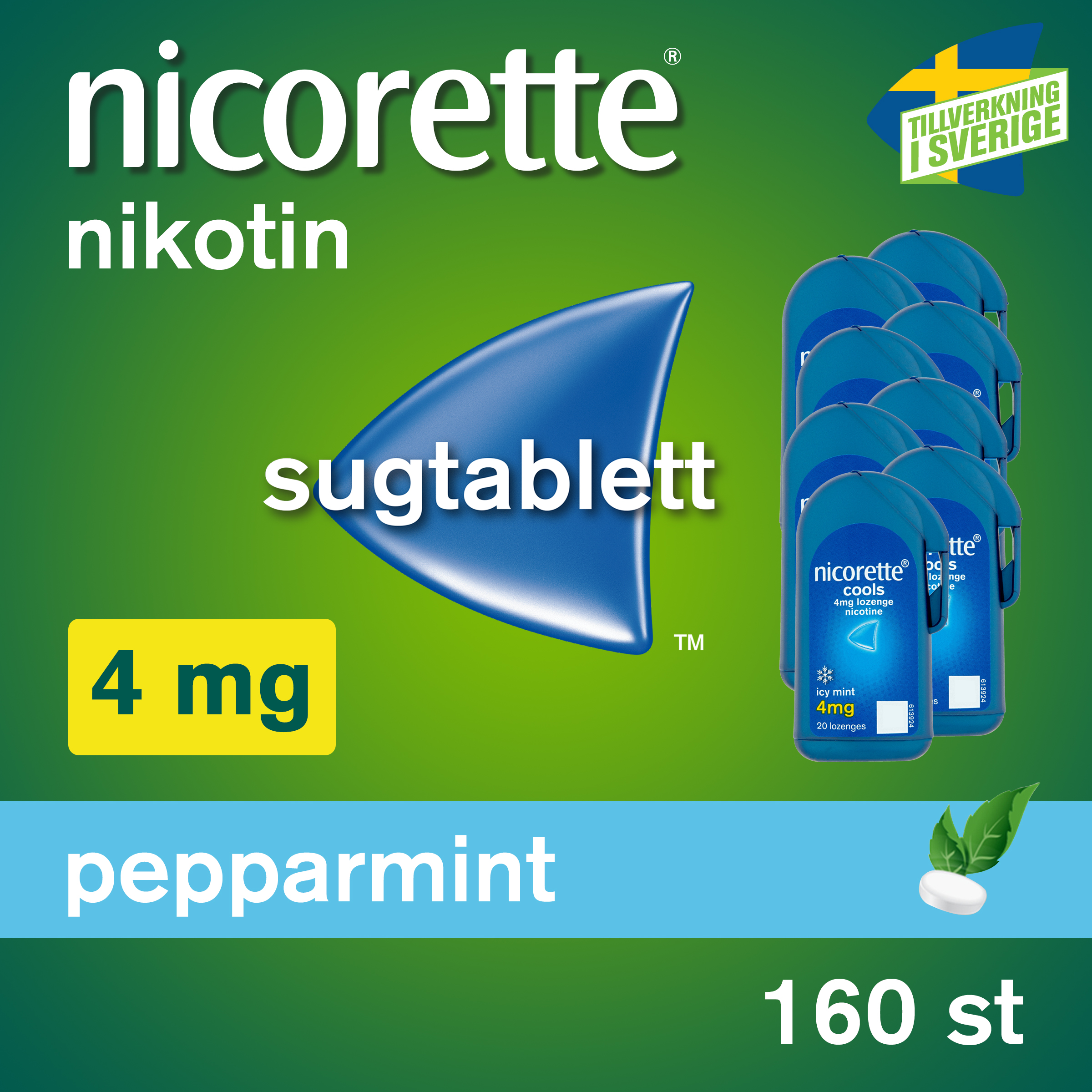 Nicorette Pepparmint Komprimerad Sugtablett 4 mg 160 st