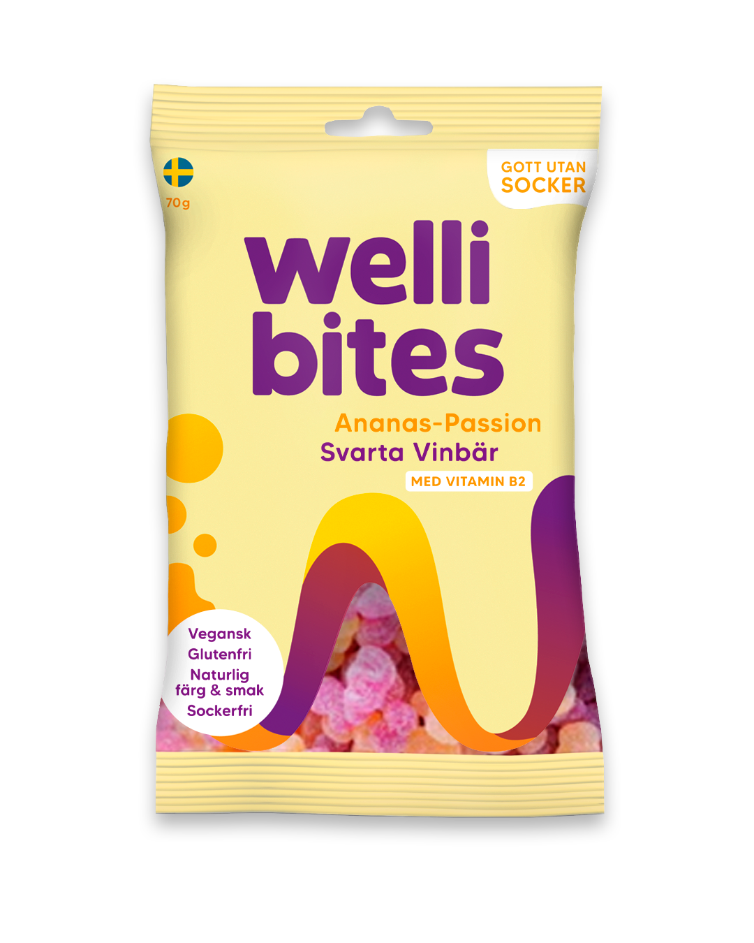Wellibites Ananas-Passion & Svarta Vinbär 70 g